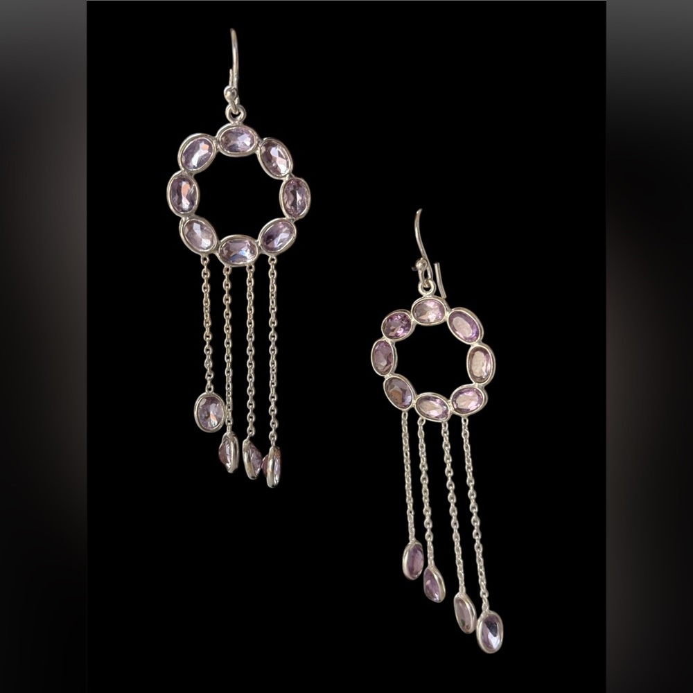 Handmade 925 Sterling Silver Amethyst Dangle Earrings